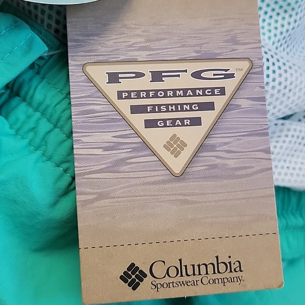 COLUMBIA PFG Omi-Shade Teal Elastic‎ Drawstring Waist Performance Swim Shorts L